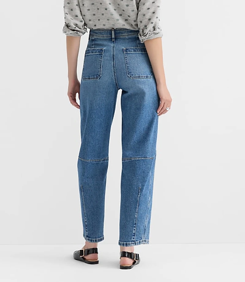 Petite High Rise Barrel Jeans Classic Mid Wash
