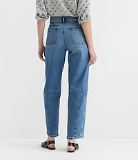 Petite High Rise Barrel Jeans Classic Mid Wash