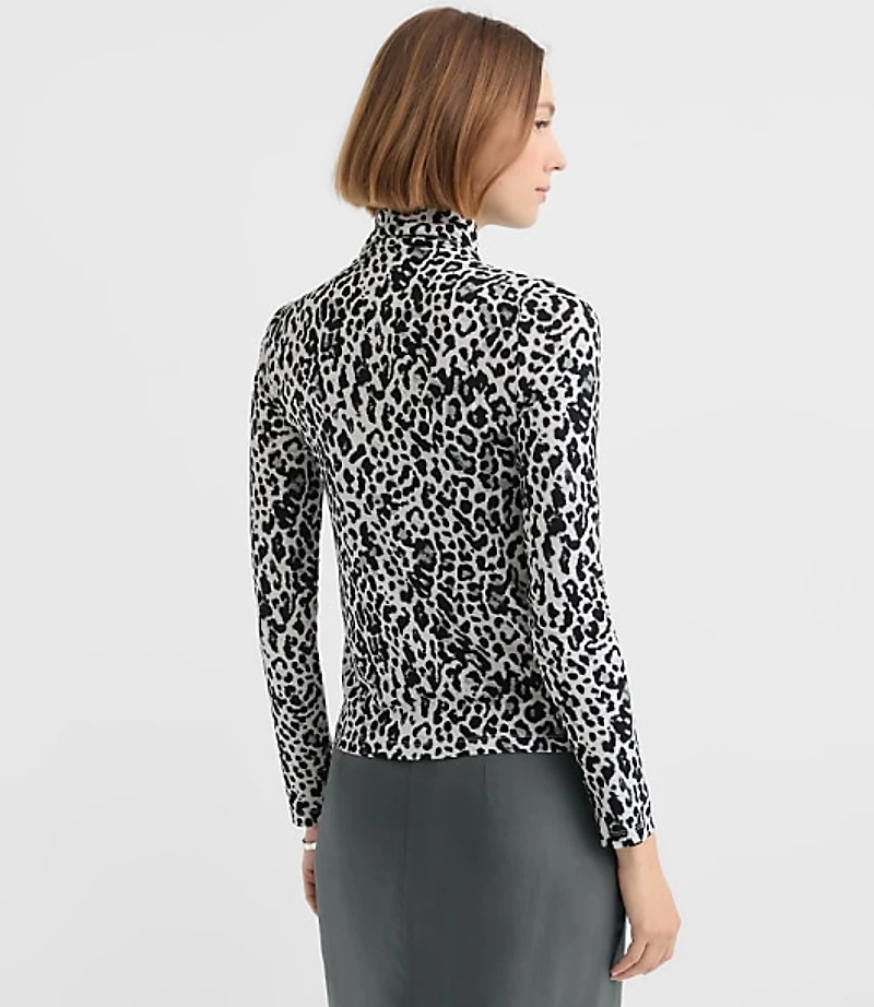 Leopard Print Jersey Turtleneck Top