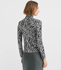 Leopard Print Jersey Turtleneck Top