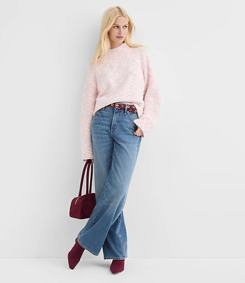 Flecked Ribtrim Turtleneck Sweater