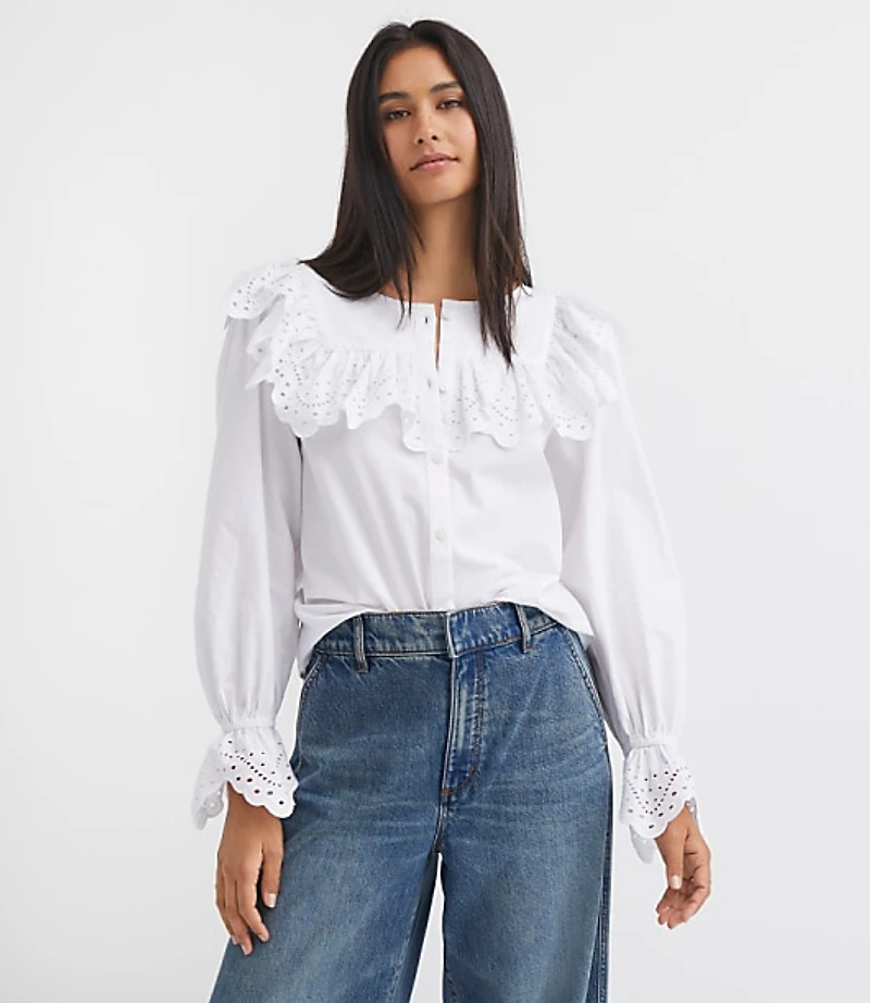 Petite Broderie Ruffle Blouse