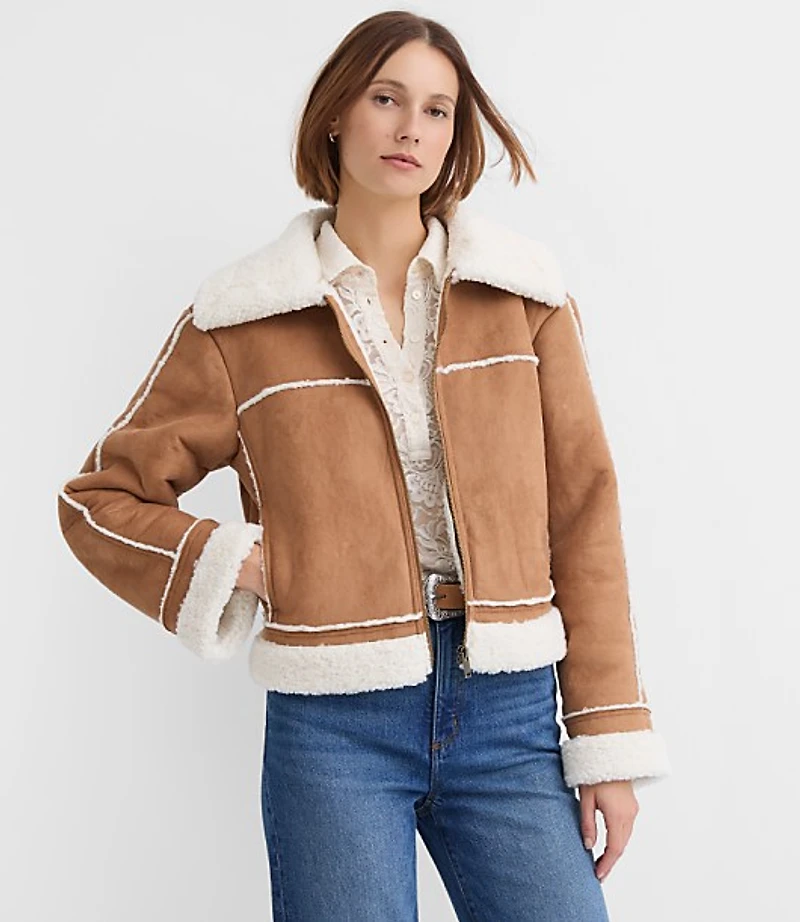 Petite Faux Suede Sherpa Jacket