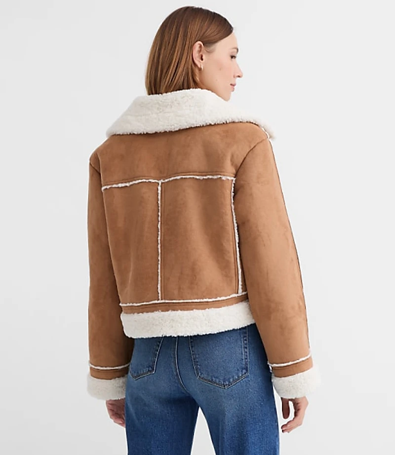 Petite Faux Suede Sherpa Jacket