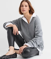Petite Heathered Slouchy V-Neck Sweater