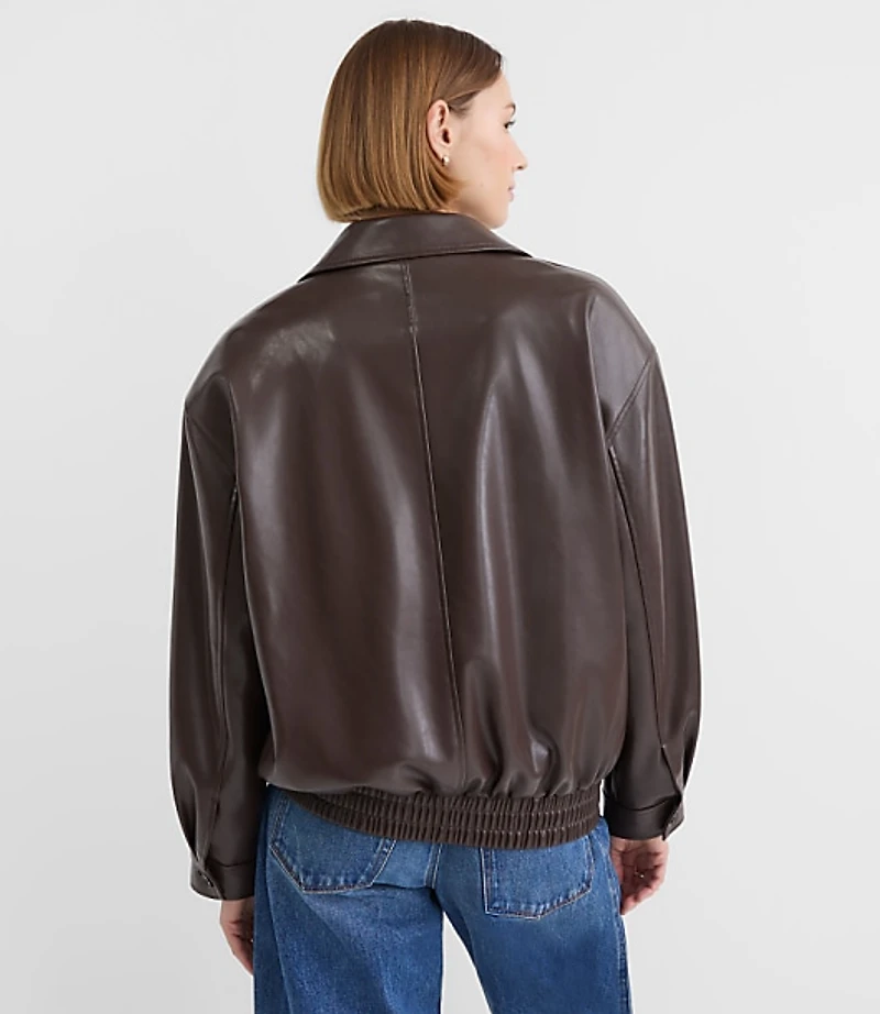 Oversized Faux Leather Bomber Jacket