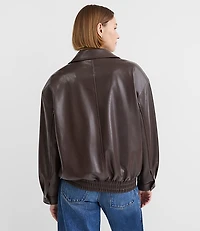 Oversized Faux Leather Bomber Jacket