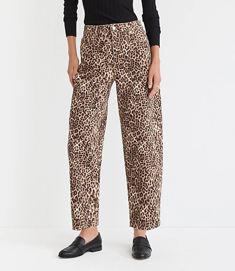 Petite High Rise Barrel Jeans Leopard Print