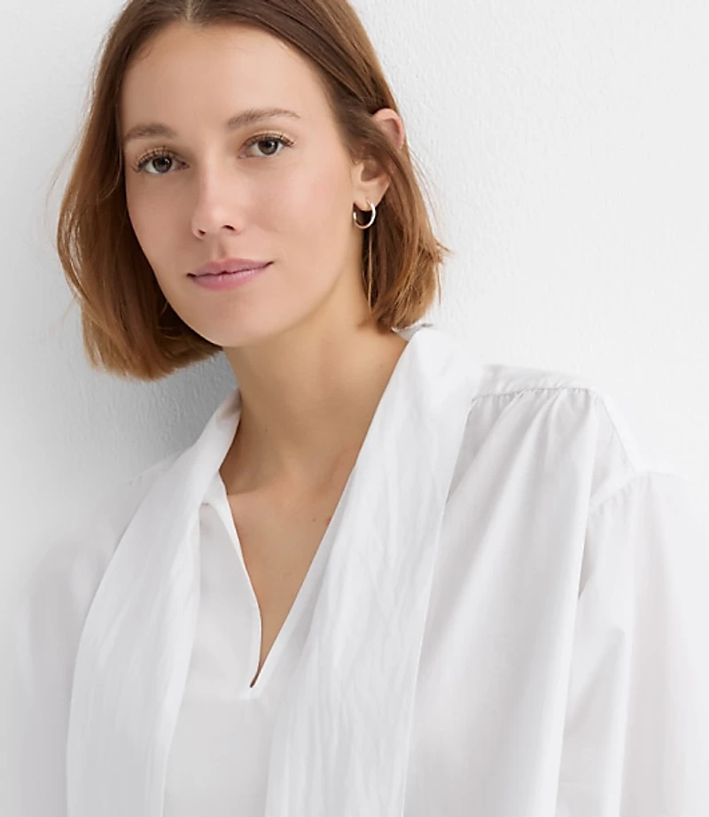 Petite Bow Poplin Tunic Blouse