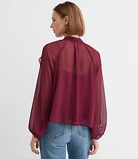 Petite Ruffle Tie Neck Blouse