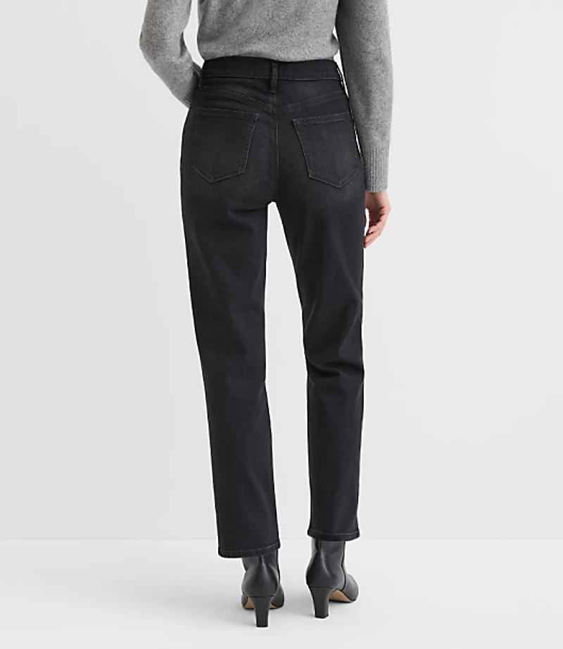 Petite Studded High Rise Straight Jeans Washed Black