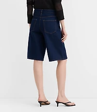 Rivete High Rise Denim Bermuda Shorts Dark Rinse