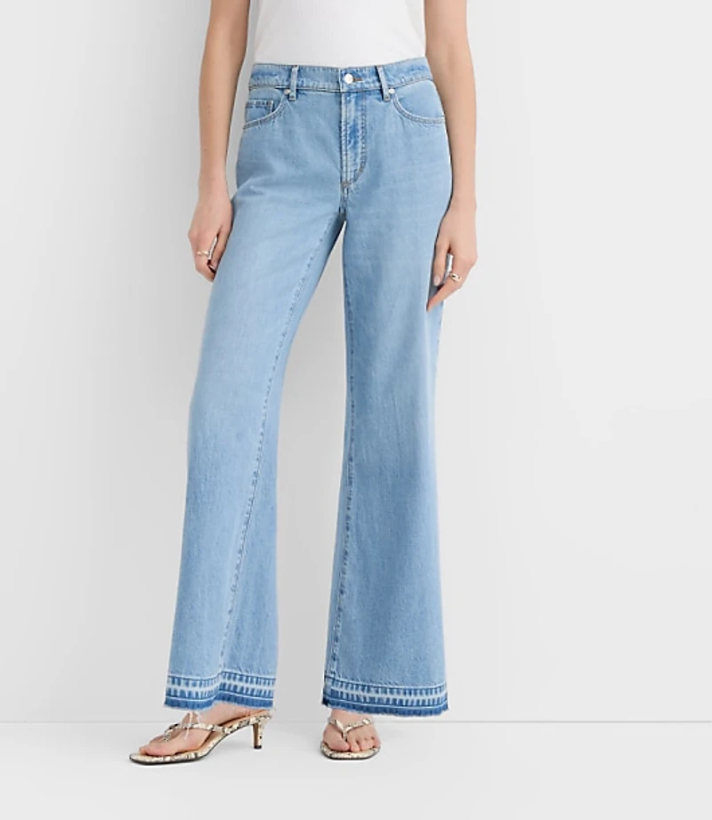 Rivete Unpicked Mid Rise Wide Leg Jeans Vintage Light Wash