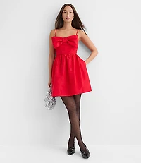 Bow Strappy Mini Pocket Dress