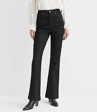 Petite High Rise Slim Flare Jeans Black Shimmer Pinstripe