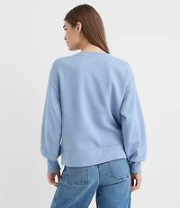 Petite Floral Embroidered Terry Puff Sleeve Sweatshirt