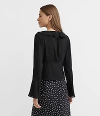Jacquard Ruffle Tie Neck Blouse