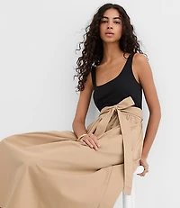 Tie Waist Mixed Media Midi Pocket Dress