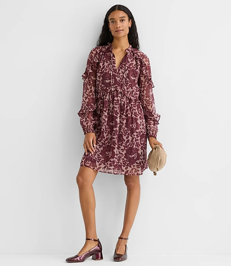 Petite Shimmer Ruffle Tie Neck Mini Dress
