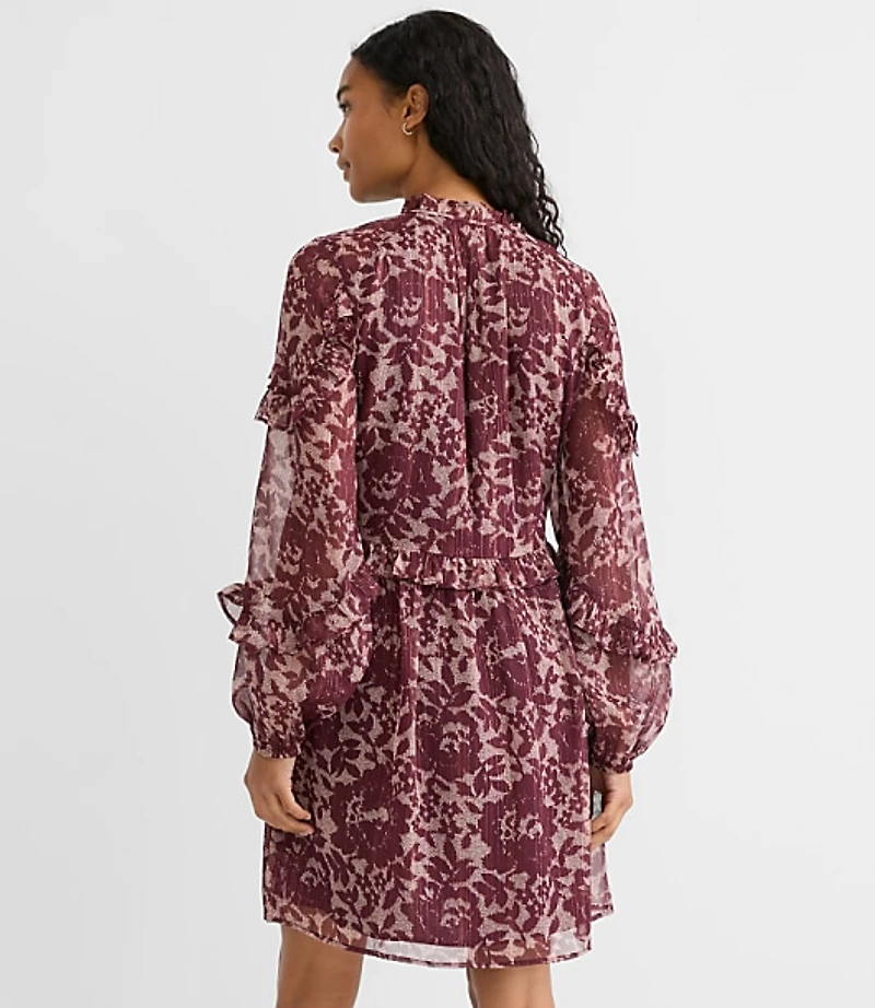 Petite Shimmer Ruffle Tie Neck Mini Dress
