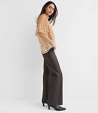Petite Velvet Dotted Chantilly Lace Ruffle Top