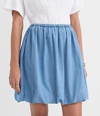 Chambray Ruched Bubble Mini Skirt