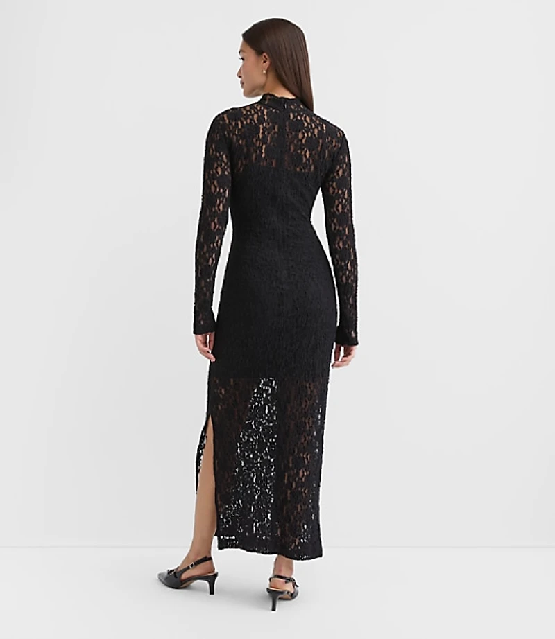 Floral Lace Mock Neck Maxi Dress