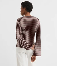 Petite Stripe Ribbed Flare Sleeve Boatneck Top