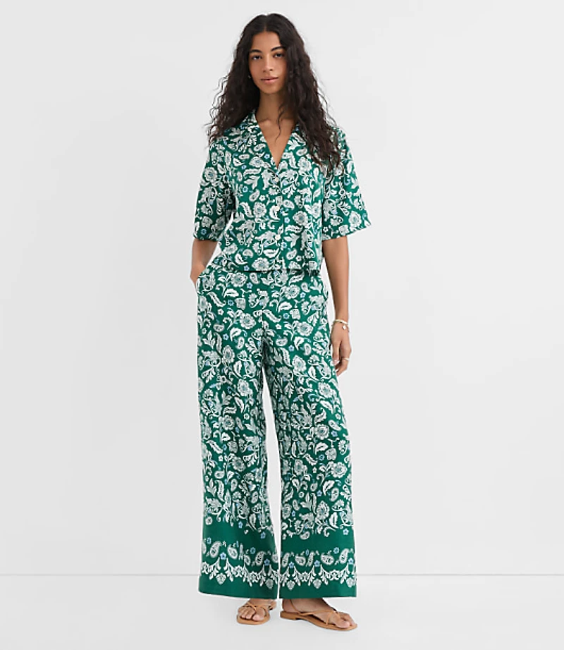 Fluid Pull On Wide Leg Pants in Floral Twill