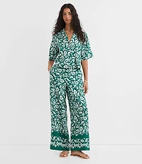 Fluid Pull On Wide Leg Pants in Floral Twill