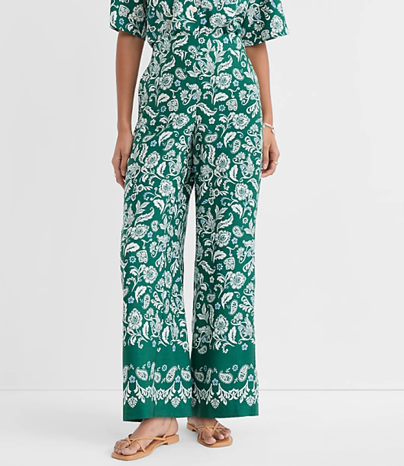 Fluid Pull On Wide Leg Pants in Floral Twill