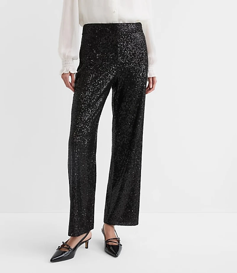 Petite Sequin Straight Pants