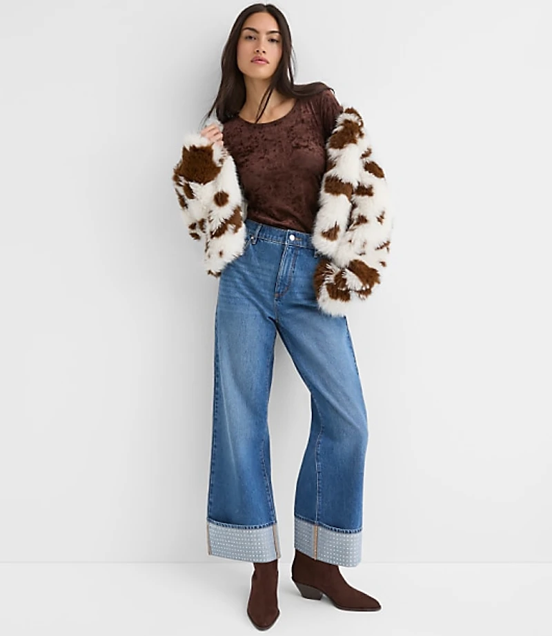Petite Mesh Velour Side Ruched Top