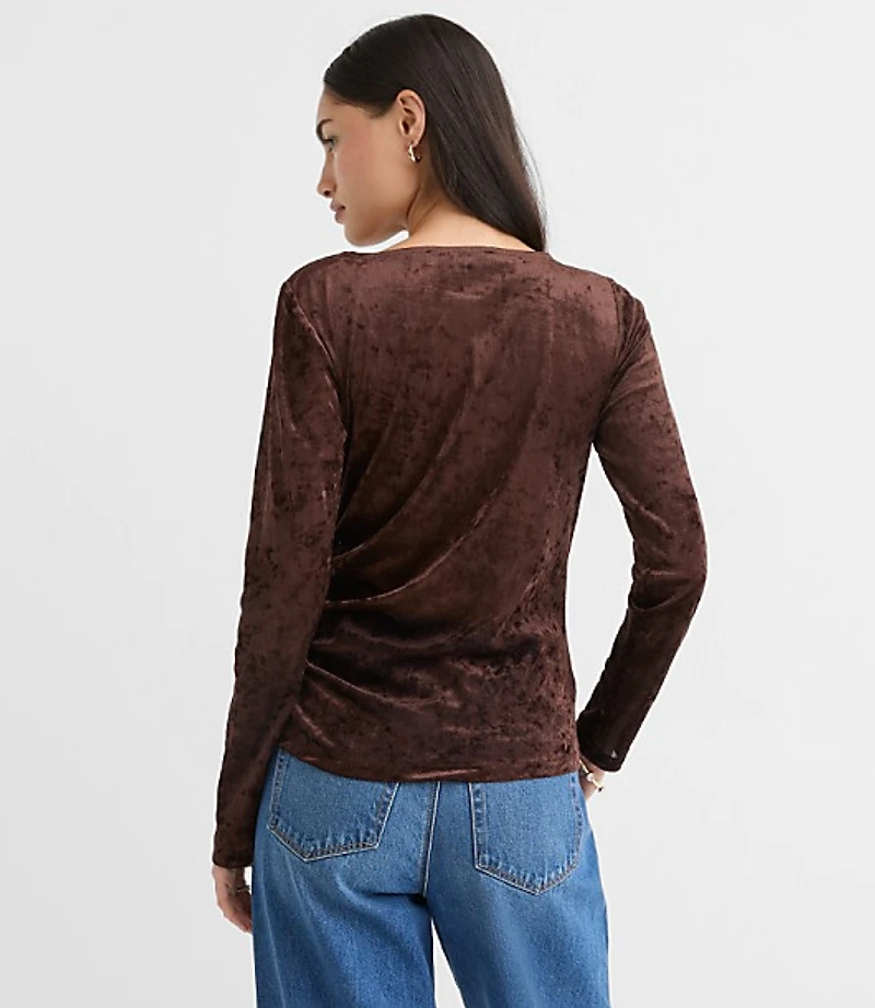 Petite Mesh Velour Side Ruched Top