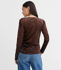 Petite Mesh Velour Side Ruched Top