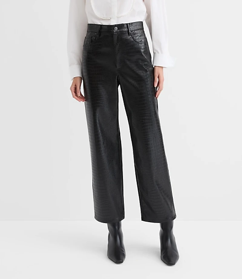 Petite Five Pocket Straight Pants Embossed Faux Leather