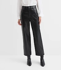 Petite Five Pocket Straight Pants Embossed Faux Leather