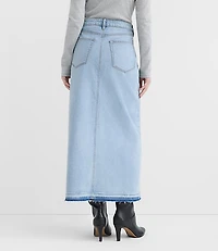 Rivete Front Slit Denim Maxi Skirt Vintage Light Wash