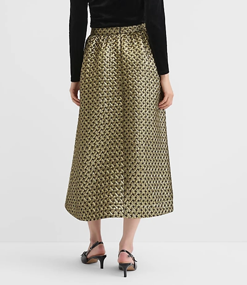 Metallic Jacquard Midi Pocket Skirt