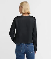 Lace Trim Satin Bow Blouse