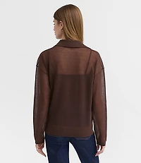 Sheer Collared Split Neck Sweater