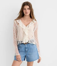 Lace Ruffle V-Neck Blouse