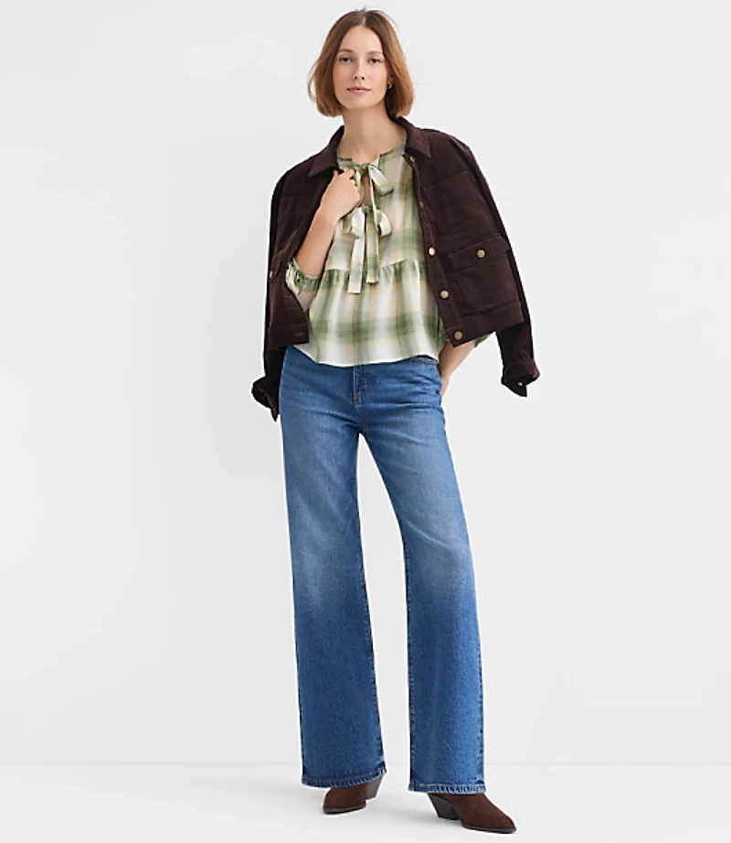 Petite Plaid Bow Peplum Top