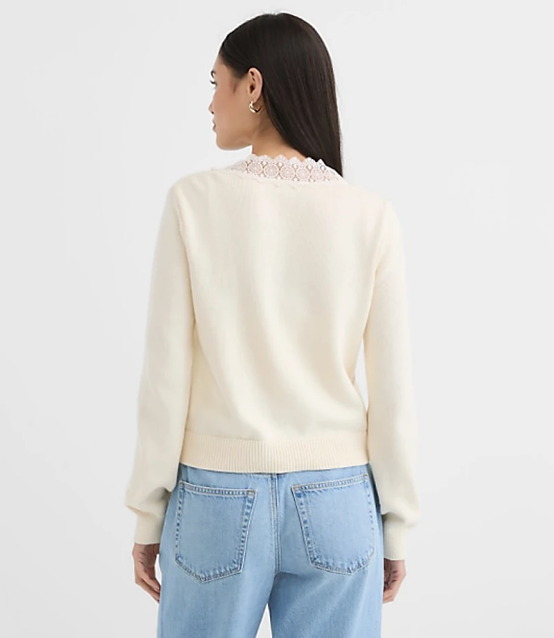 Lace Trim V-Neck Cardigan