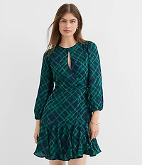 Petite Plaid Keyhole Godet Flare Dress