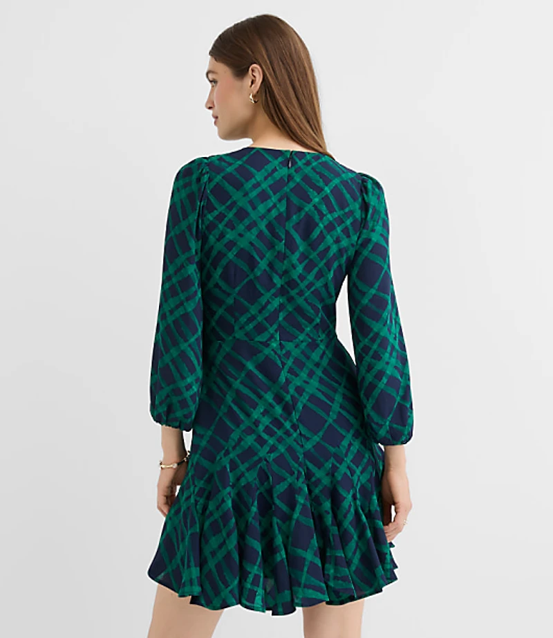 Petite Plaid Keyhole Godet Flare Dress