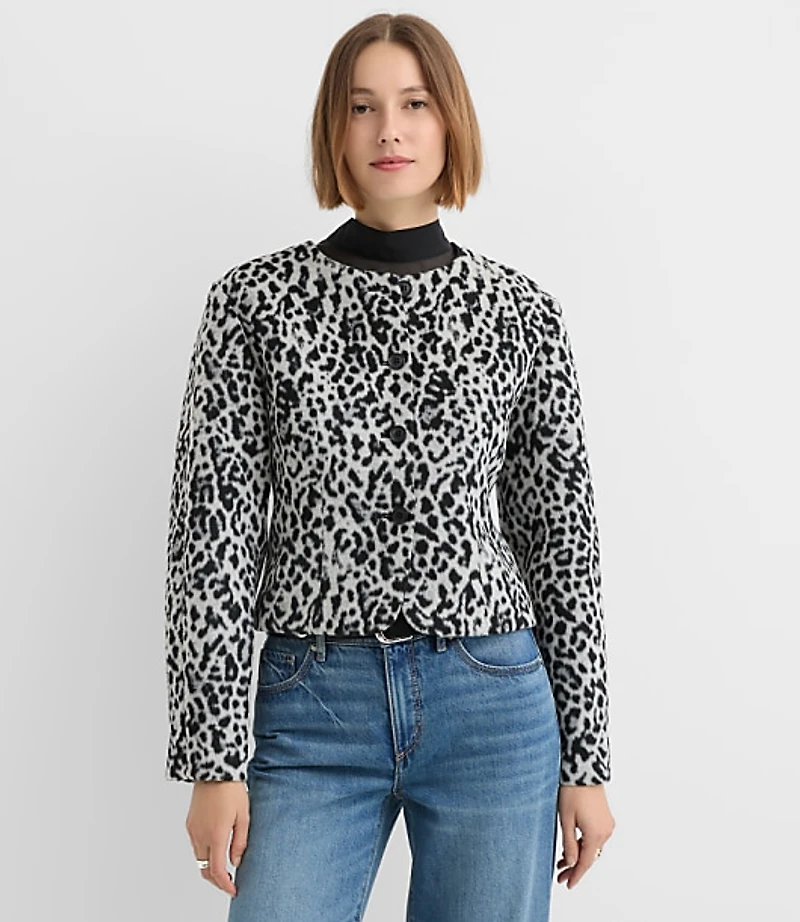 Petite Snow Leopard Print Structured Jacket