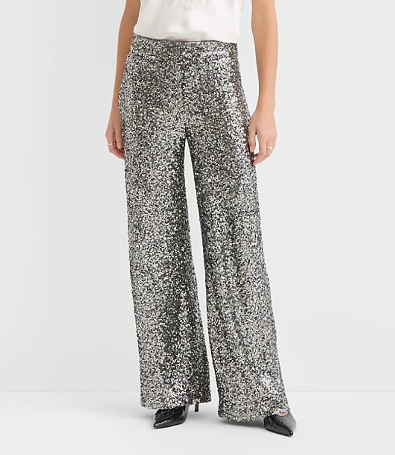 Petite Clean Wide Leg Pants Sequin