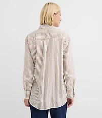 Striped Asymmetrical Side Tie Tunic Shirt