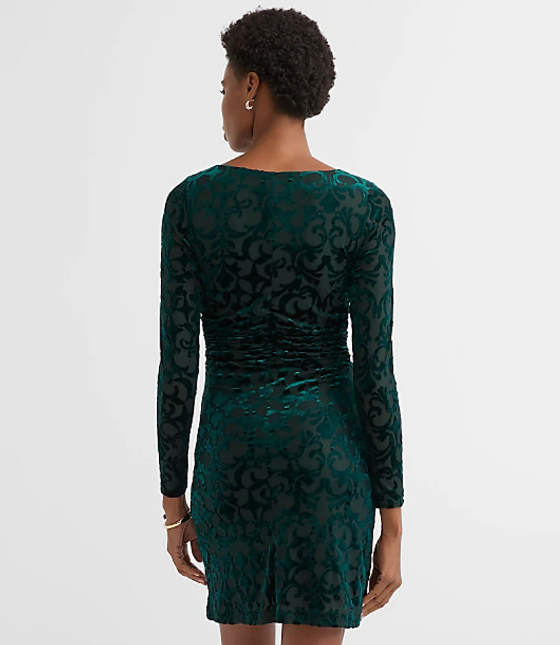 Petite Mosaic Velvet Ruched Mini Dress